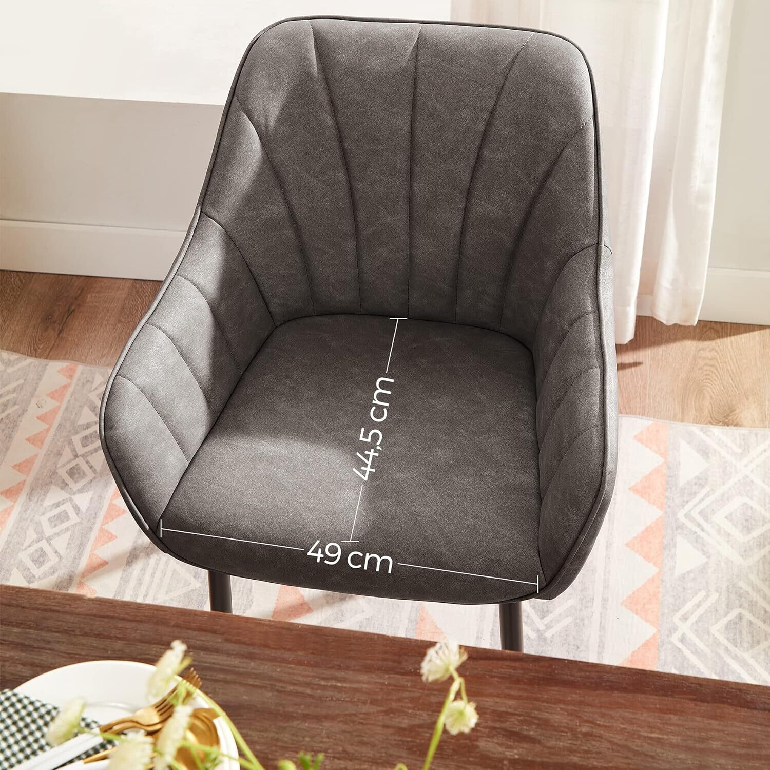 2 set of Dining Room Chairs, Lounge Chairs, with Armrests, PU Cover, Maximum Load 110 kg, Metal Legs, for Dining Room, Kitchen, Living Room, Bedroom