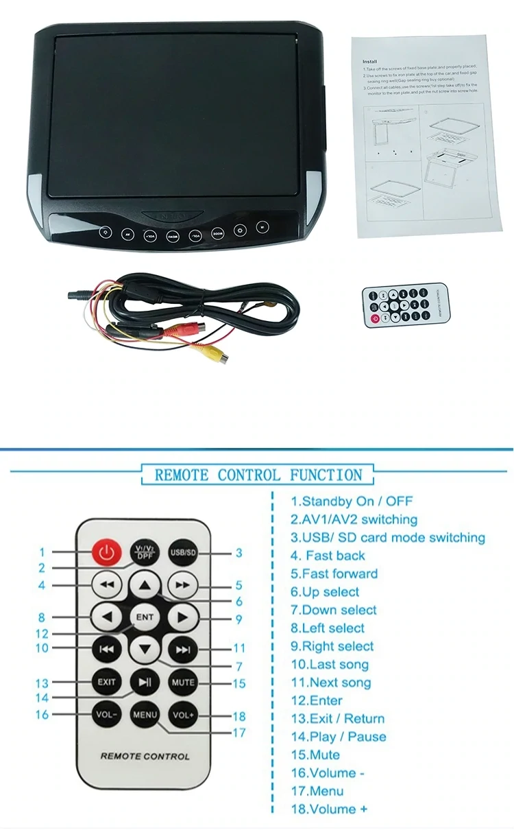 10.1 inch Flip Screen Car Roof Monitor MP5 Limitation Player Ultra-thin Ceiling Mount