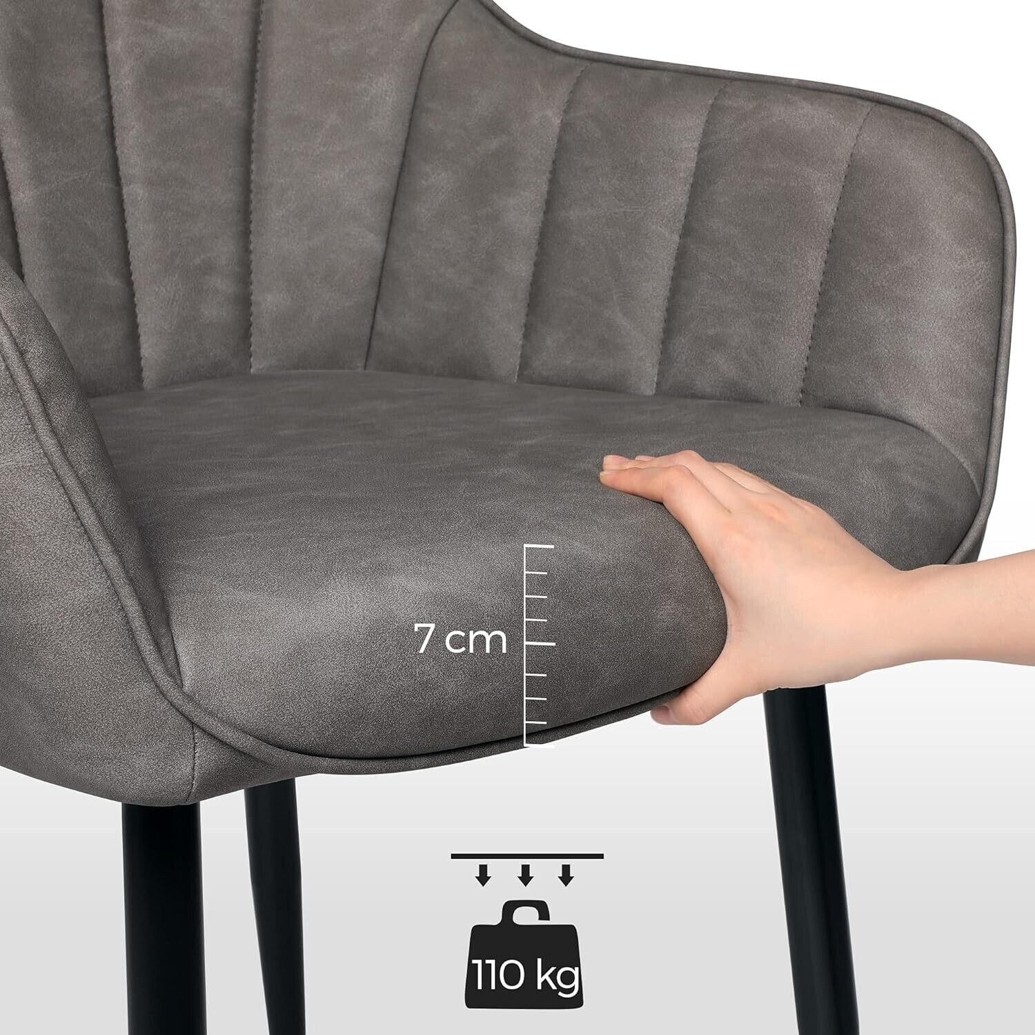 2 set of Dining Room Chairs, Lounge Chairs, with Armrests, PU Cover, Maximum Load 110 kg, Metal Legs, for Dining Room, Kitchen, Living Room, Bedroom