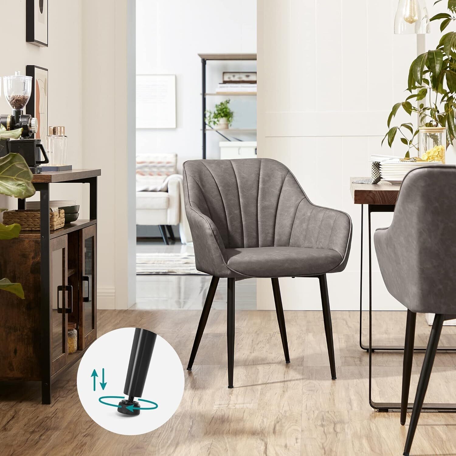 2 set of Dining Room Chairs, Lounge Chairs, with Armrests, PU Cover, Maximum Load 110 kg, Metal Legs, for Dining Room, Kitchen, Living Room, Bedroom