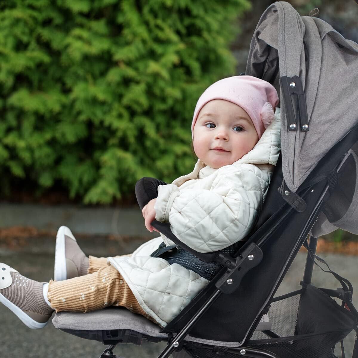 Stroller Pushchair with cover, infant, Pushchair for Toddlers Up to 15 kg (33 lb), Reclining Backrest, Buggy, Double Safety System, Wheels, Lightweight, Grey and Black