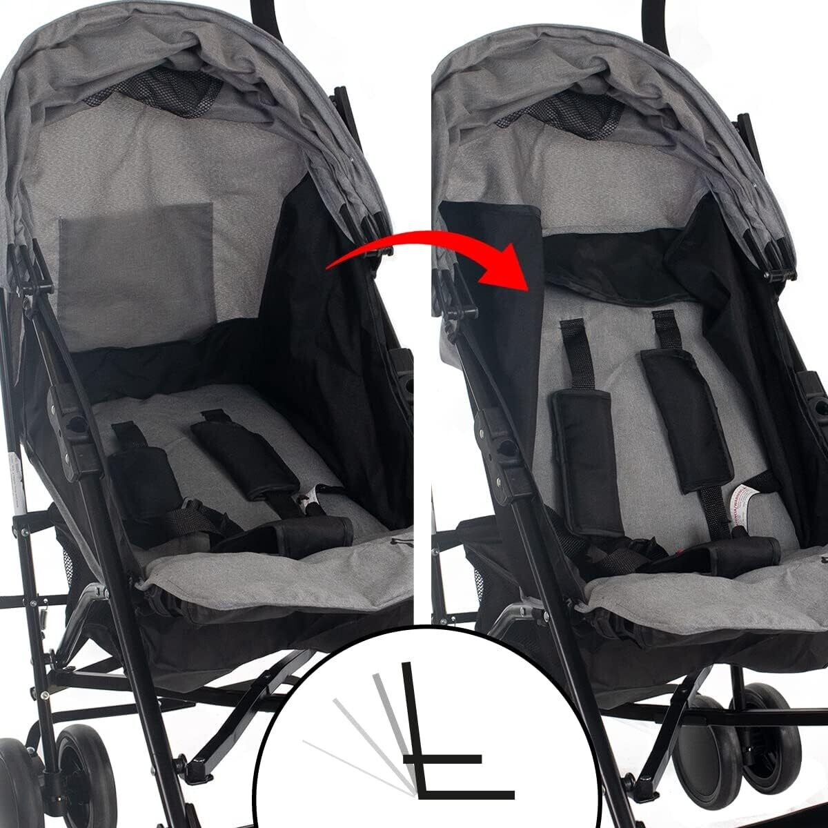 Stroller Pushchair with cover, infant, Pushchair for Toddlers Up to 15 kg (33 lb), Reclining Backrest, Buggy, Double Safety System, Wheels, Lightweight, Grey and Black
