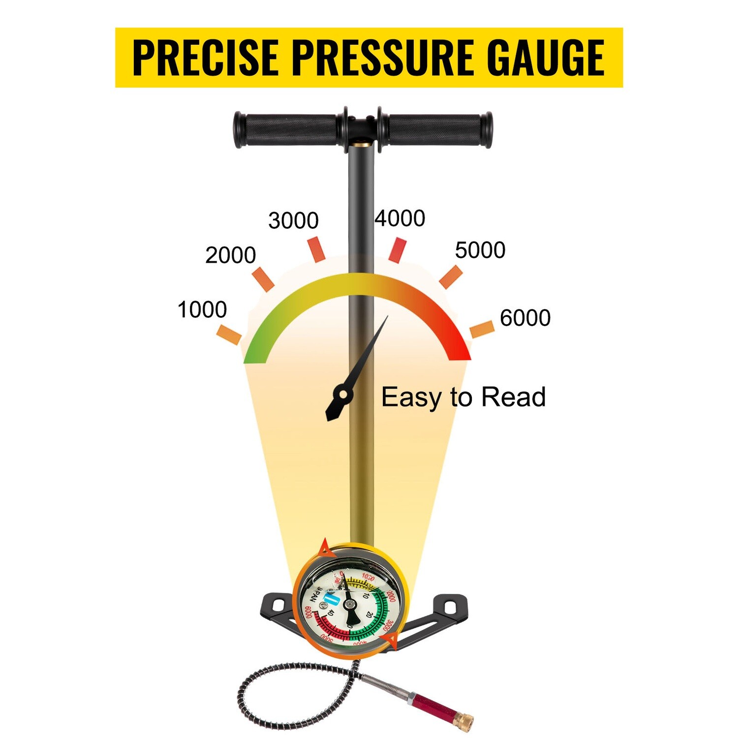 30Mpa 4500PSI Three Stage PCP Pump, with Pressure Gauge, Gun, Rifle, Air Gun, Pneumatic Caliper Hand Pump for Bicycle Automotive Hunting