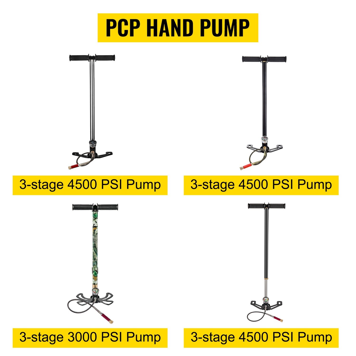 30Mpa 4500PSI Three Stage PCP Pump, with Pressure Gauge, Gun, Rifle, Air Gun, Pneumatic Caliper Hand Pump for Bicycle Automotive Hunting