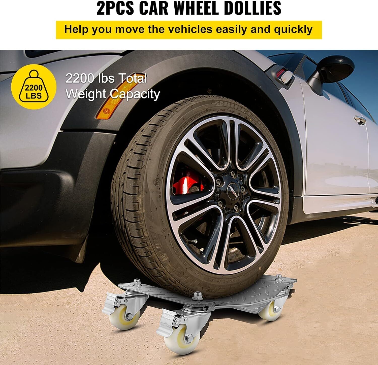2 Pieces Car Rolling Cart, Vehicle Skids, Auto Repair Mover, 1500 lbs. Weight Capacity, 4 Casters,