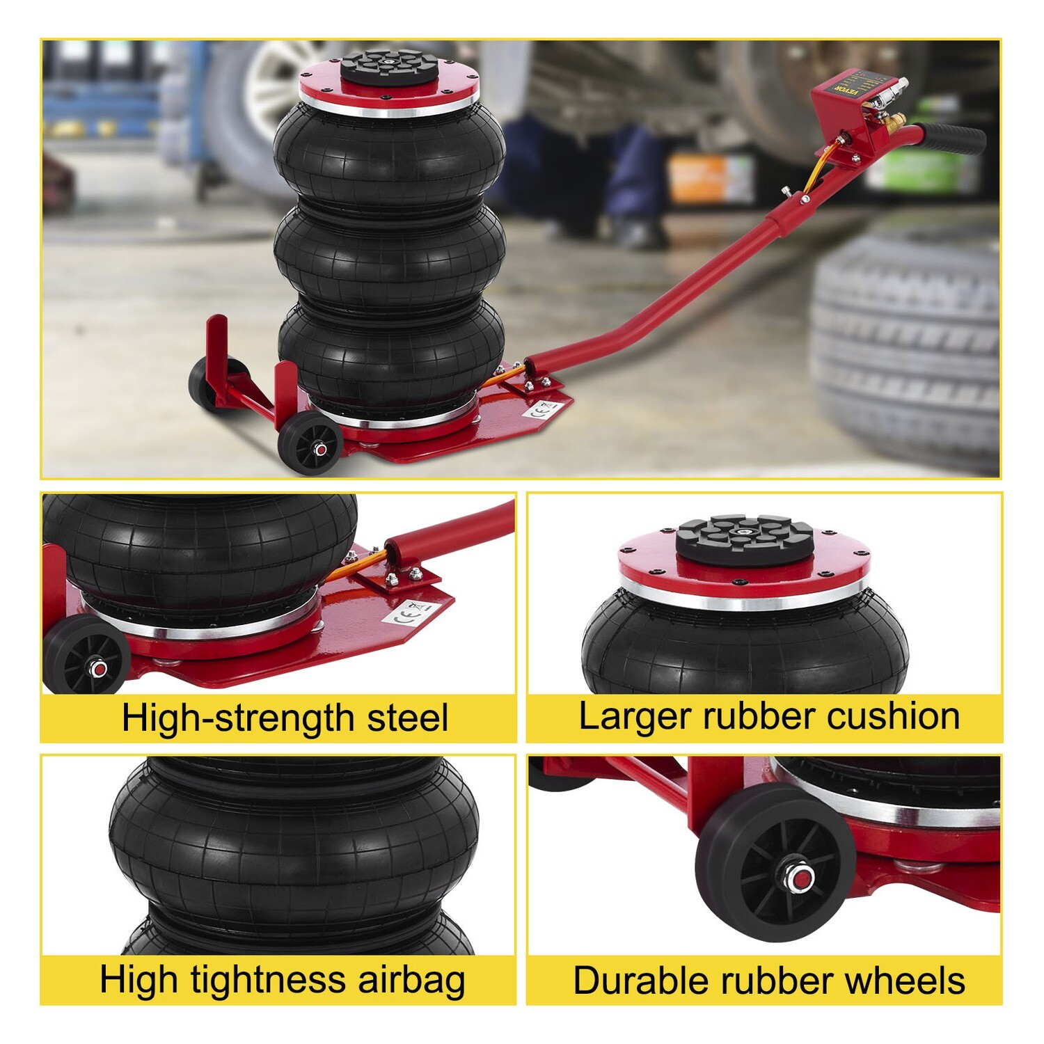 3-5 Tons Inflatable Pneumatic Jack Lifting Height 140-400mm Triple Bag Jack for Lifting Car Lifting Jack