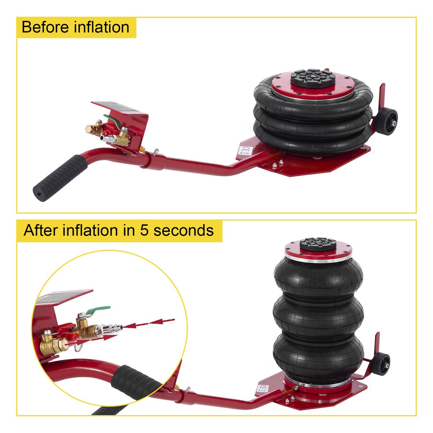 3-5 Tons Inflatable Pneumatic Jack Lifting Height 140-400mm Triple Bag Jack for Lifting Car Lifting Jack