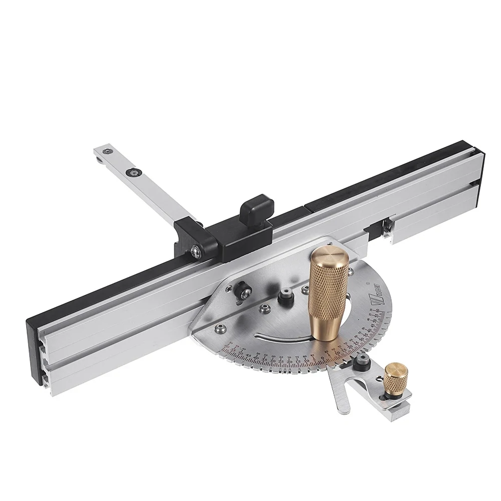 450mm Brass Handle 27-Degree Angle Miter Gauge with Box Joint Jig, Track Stop, and Ruler Set for Table Saw and Router - Essential Carpentry Tool