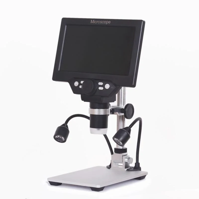 12MP Digital Microscope with 7 Inch Large Color Screen, Wide Base, LCD Display, 1-1200X Continuous Magnification with Light - Built-in Battery Version