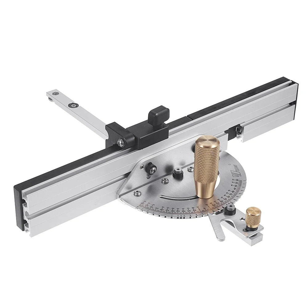 450mm Brass Handle 27-Degree Angle Miter Gauge with Box Joint Jig, Track Stop, and Ruler Set for Table Saw and Router - Essential Carpentry Tool