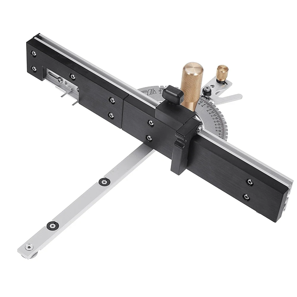 450mm Brass Handle 27-Degree Angle Miter Gauge with Box Joint Jig, Track Stop, and Ruler Set for Table Saw and Router - Essential Carpentry Tool