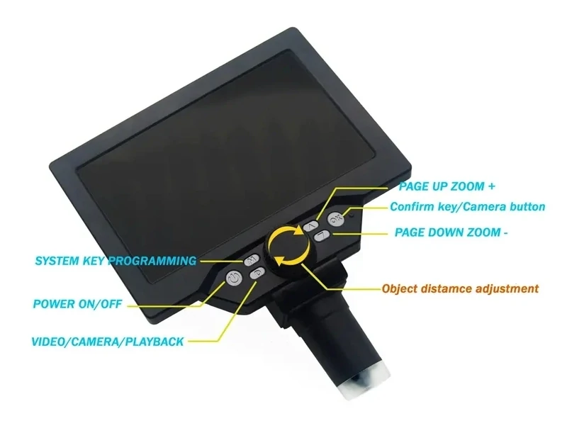 12MP Digital Microscope with 7 Inch Large Color Screen, Wide Base, LCD Display, 1-1200X Continuous Magnification with Light - Built-in Battery Version