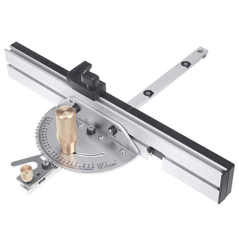 450mm Brass Handle 27-Degree Angle Miter Gauge with Box Joint Jig, Track Stop, and Ruler Set for Table Saw and Router - Essential Carpentry Tool