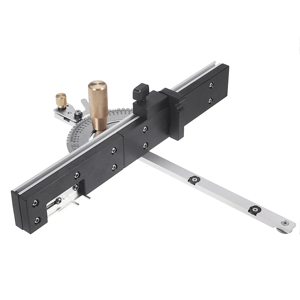 450mm Brass Handle 27-Degree Angle Miter Gauge with Box Joint Jig, Track Stop, and Ruler Set for Table Saw and Router - Essential Carpentry Tool