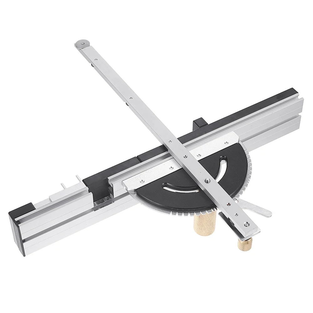 450mm Brass Handle 27-Degree Angle Miter Gauge with Box Joint Jig, Track Stop, and Ruler Set for Table Saw and Router - Essential Carpentry Tool