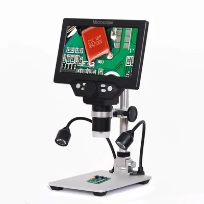 12MP Digital Microscope with 7 Inch Large Color Screen, Wide Base, LCD Display, 1-1200X Continuous Magnification with Light - Built-in Battery Version