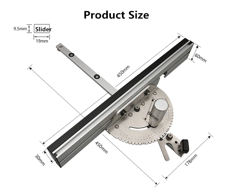 450mm Brass Handle 27-Degree Angle Miter Gauge with Box Joint Jig, Track Stop, and Ruler Set for Table Saw and Router - Essential Carpentry Tool