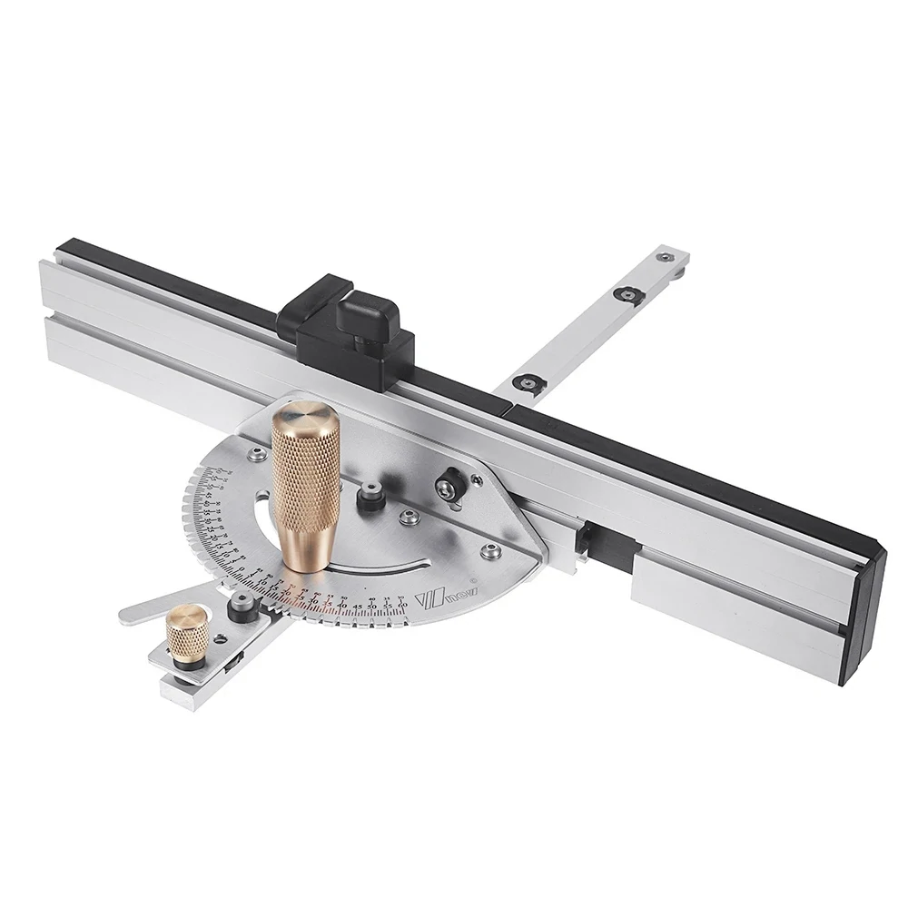 450mm Brass Handle 27-Degree Angle Miter Gauge with Box Joint Jig, Track Stop, and Ruler Set for Table Saw and Router - Essential Carpentry Tool