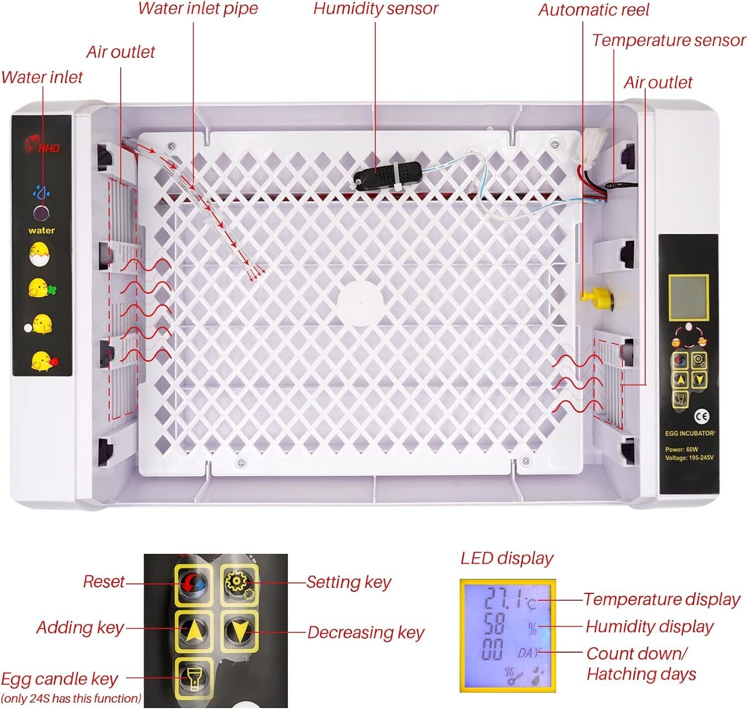 24-Egg Incubator with Automatic Digital Temperature Control - Reliable Egg Hatching Machine for Poultry Farming