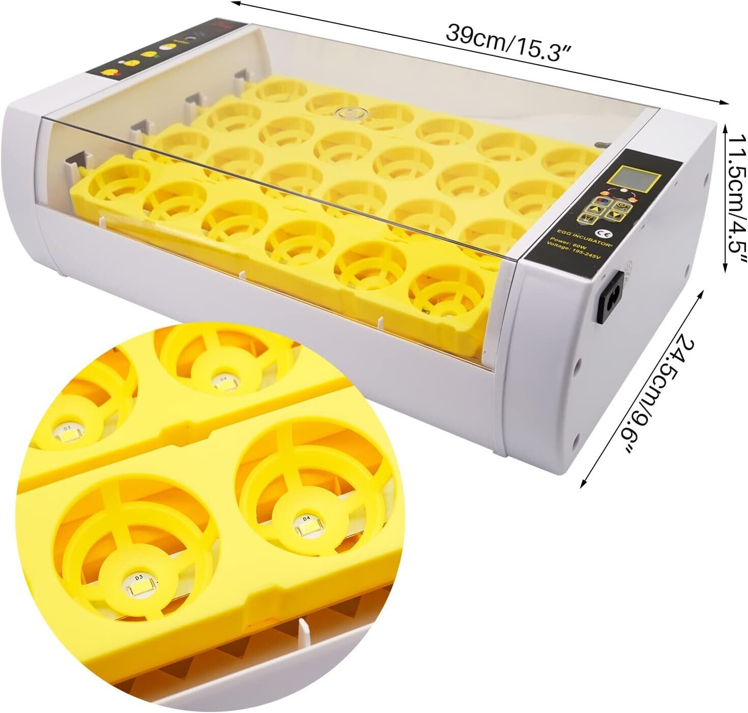 24-Egg Incubator with Automatic Digital Temperature Control - Reliable Egg Hatching Machine for Poultry Farming