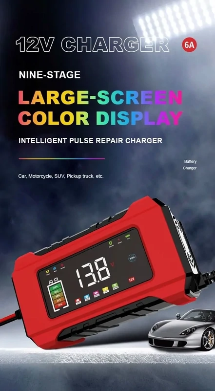 Fully Automatic Car Battery Charger, Pulse Repair, LCD Battery Charger, Smart Lead Acid Charging for Auto Motorcycle