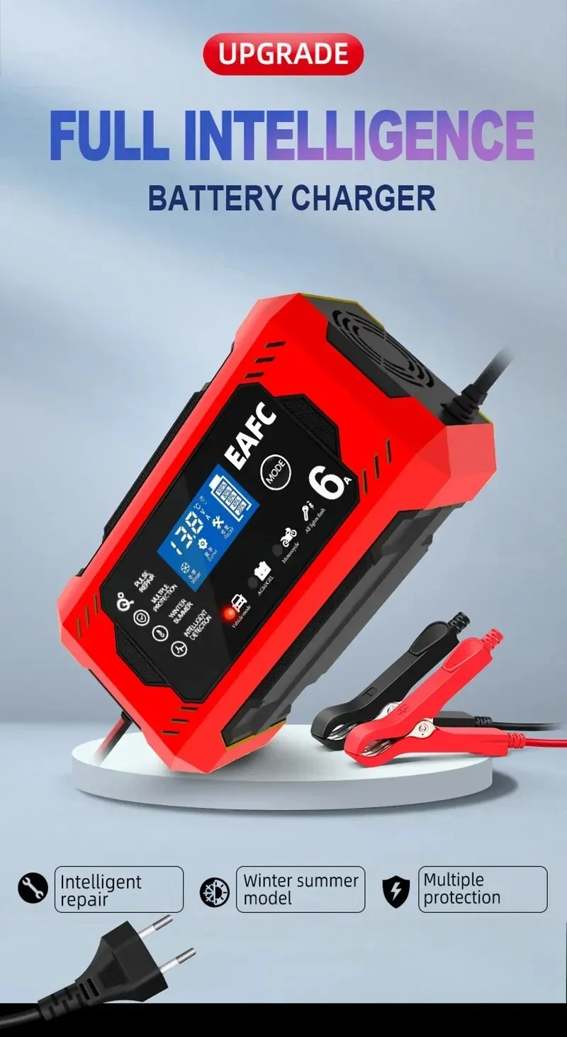 Fully Automatic Car Battery Charger, Pulse Repair, LCD Battery Charger, Smart Lead Acid Charging for Auto Motorcycle