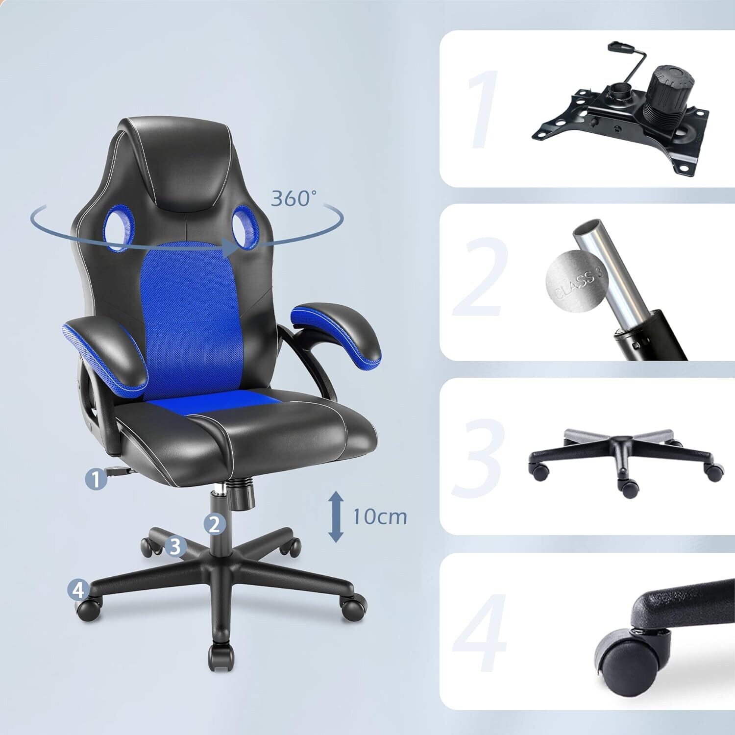 Swivel Office Computer chair Lumbar Support PU Leather Ergonomic Conference Chair with Lumbar Support, PU (Polyurethane) Leather, Adjustable Work Chair, Gas Lift