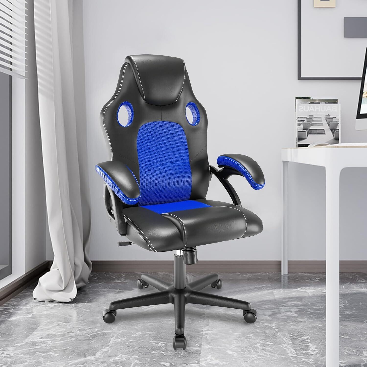 Swivel Office Computer chair Lumbar Support PU Leather Ergonomic Conference Chair with Lumbar Support, PU (Polyurethane) Leather, Adjustable Work Chair, Gas Lift