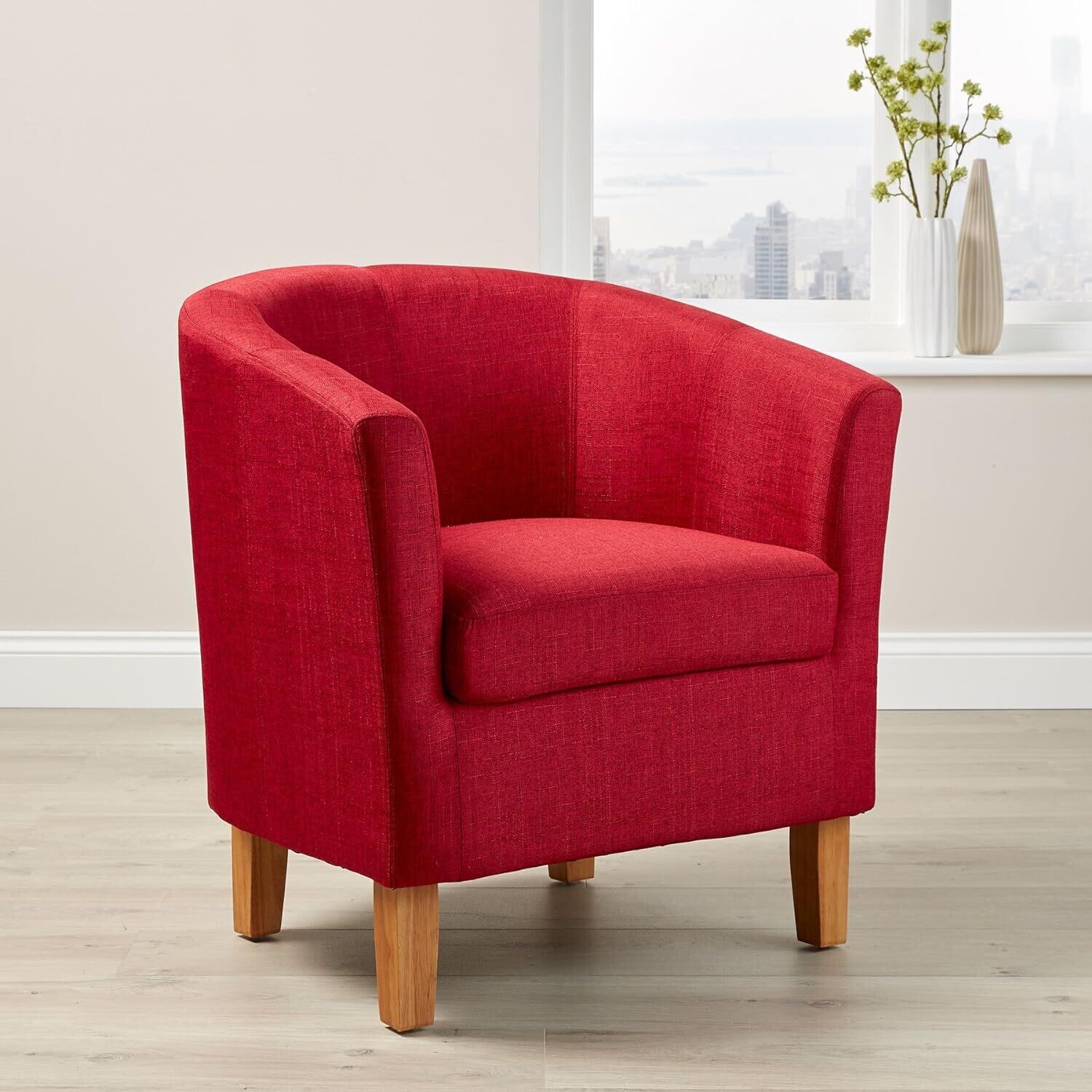 Modern Fabric Tub Chair with Polyester, Cylinder Checked and Condition, 73cm