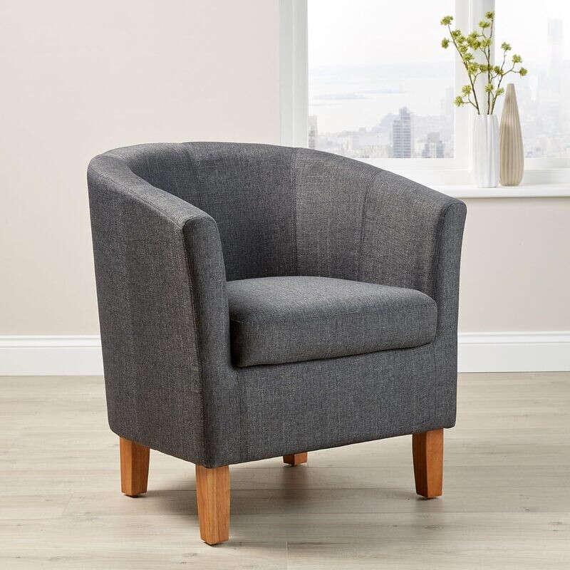 Modern Fabric Tub Chair with Polyester, Cylinder Checked and Condition, 73cm, Colour: Dark Grey