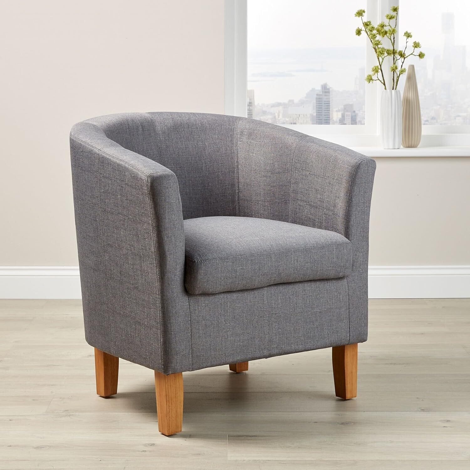 Modern Fabric Tub Chair with Polyester, Cylinder Checked and Condition, 73cm