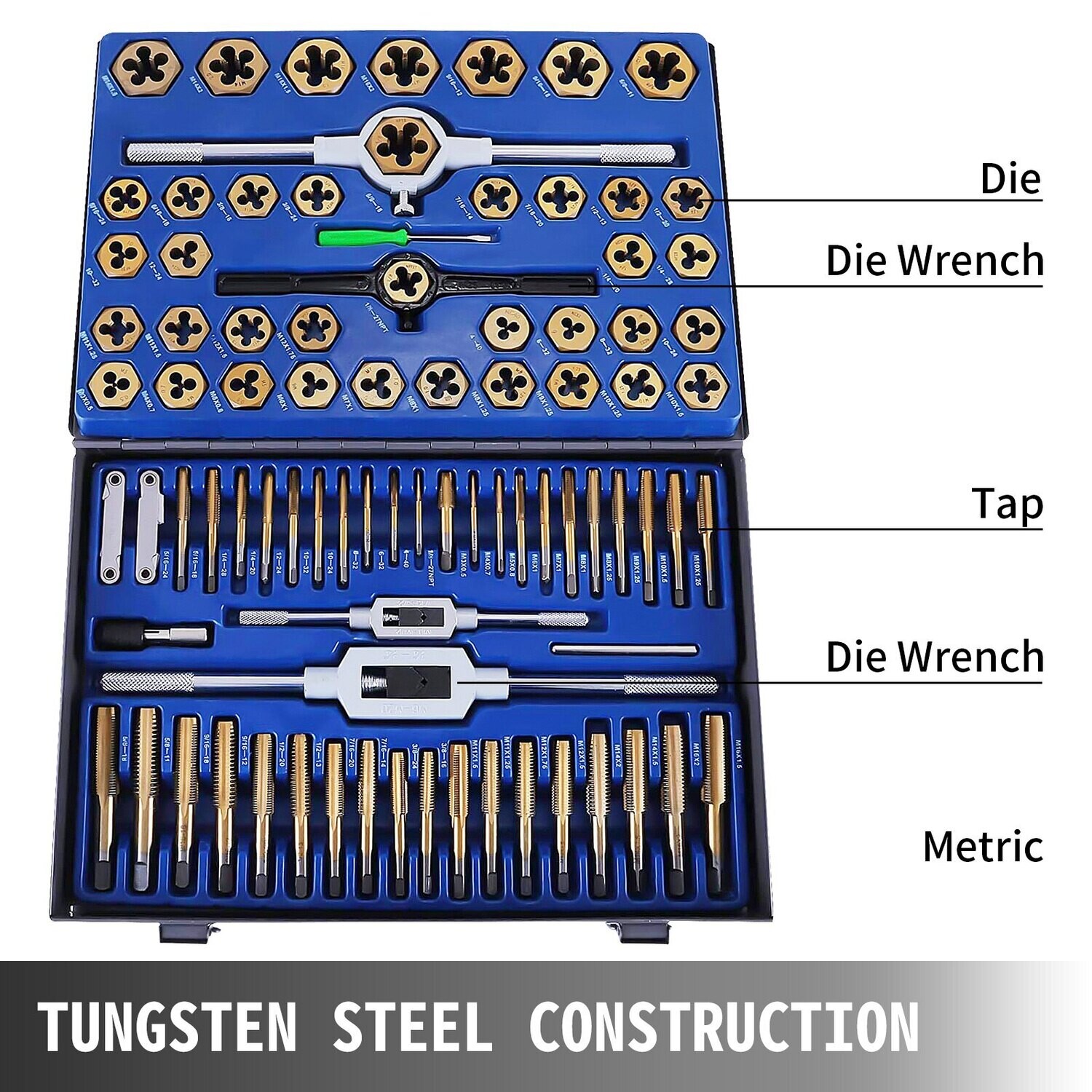 86-Piece Tap and Die Set with Thread Cutting Tools - Complete Metric and Imperial Threading Kit for Professional and DIY Use