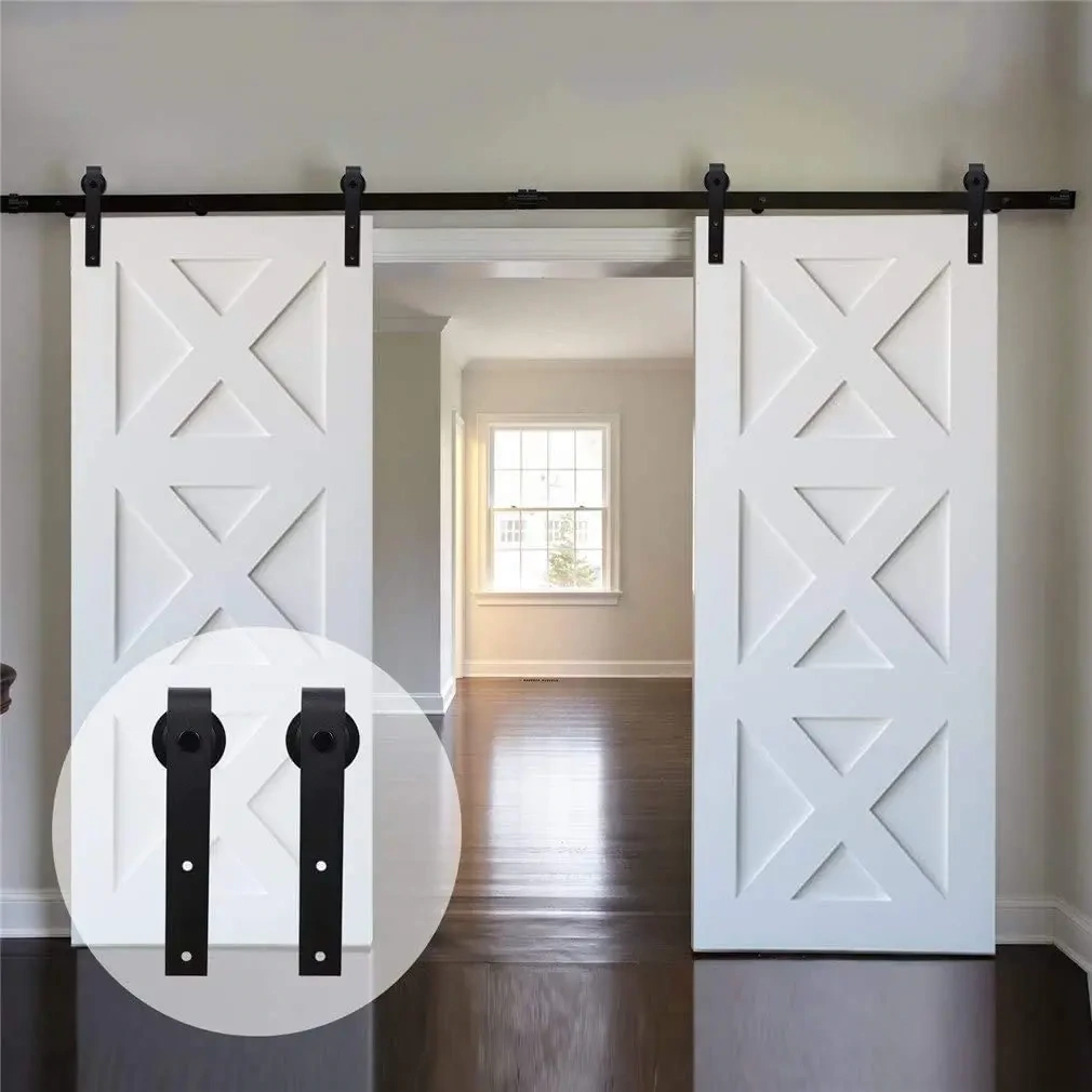 10FT Double Sliding Barn Door Hardware Kit – J-Shape Hanging Roller Track System for Double Doors, Complete Fittings &amp; Accessories