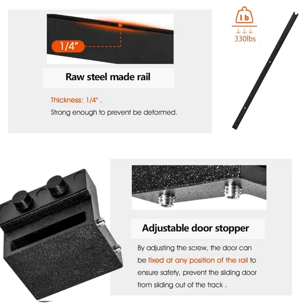 10FT Double Sliding Barn Door Hardware Kit – J-Shape Hanging Roller Track System for Double Doors, Complete Fittings &amp; Accessories