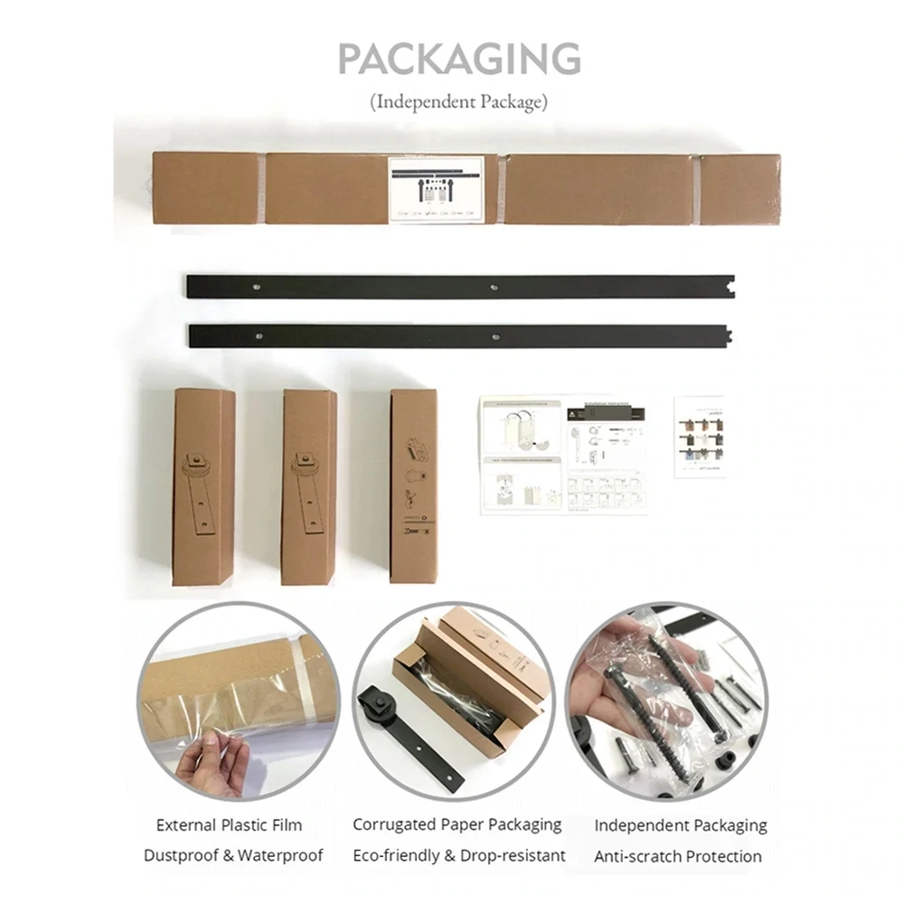 10FT Double Sliding Barn Door Hardware Kit – J-Shape Hanging Roller Track System for Double Doors, Complete Fittings &amp; Accessories