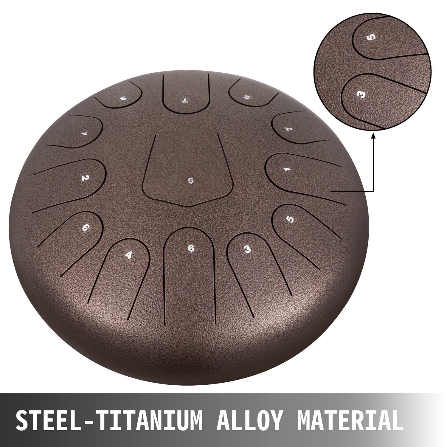 Steel Drum 13 Notes Percussion Instrument, 12 Inches Tongue Drum, Steel Tongue Drum,  With Bag, Book, Mallets, Mallet Bracket, Hang Pan , Chestnut