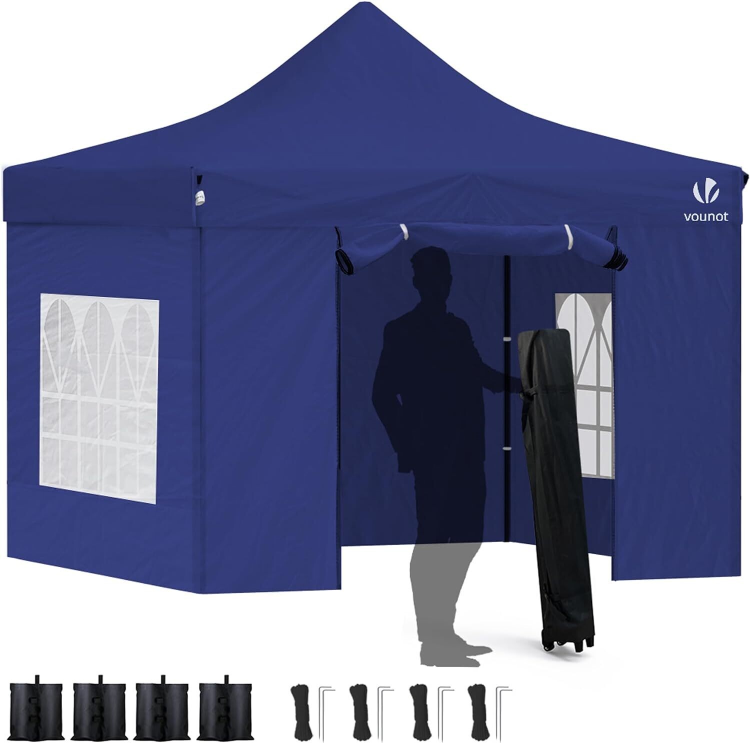 Steel Frame 3 x 3 m Folding gazebo with 4 sandbags, Side walls &amp; Carry bag