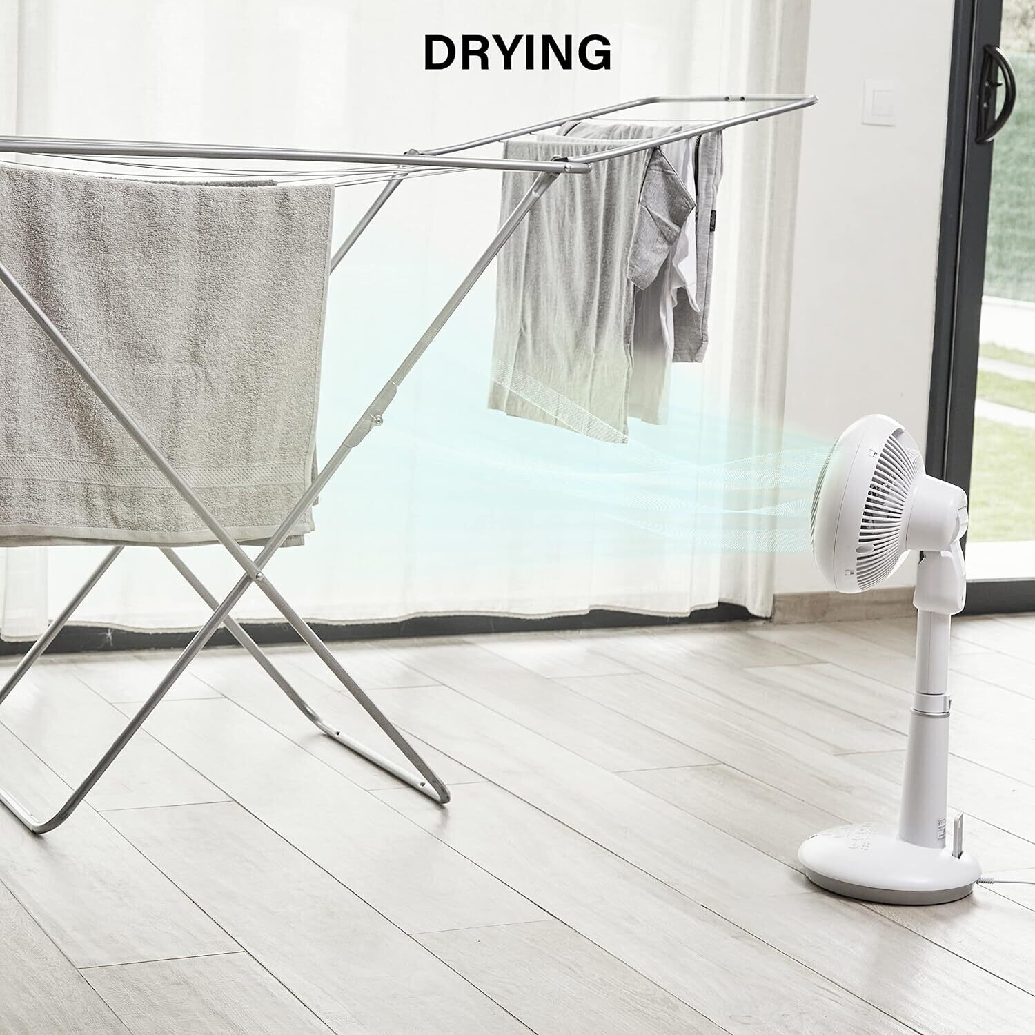 Ultra powerful &amp; quiet pedestal fan, 37m², Range 31m, Multi-directional oscillation, Remote control, DC motor, Living room