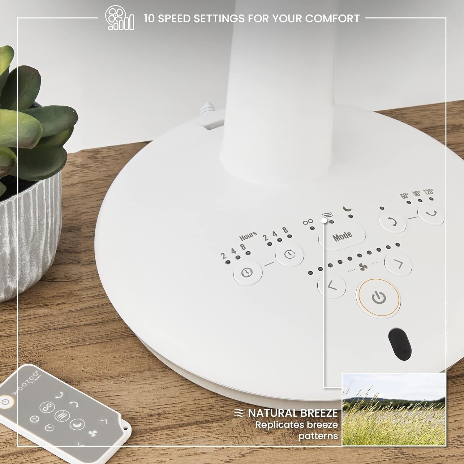 Ultra powerful &amp; quiet pedestal fan, 37m², Range 31m, Multi-directional oscillation, Remote control, DC motor, Living room