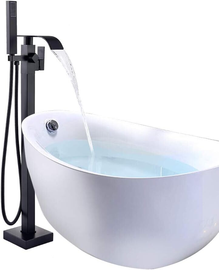 Freestanding Bath Taps Bathroom Mixer Tap Bathtub Tap Handheld Shower Head Floor Mounted Brass Black