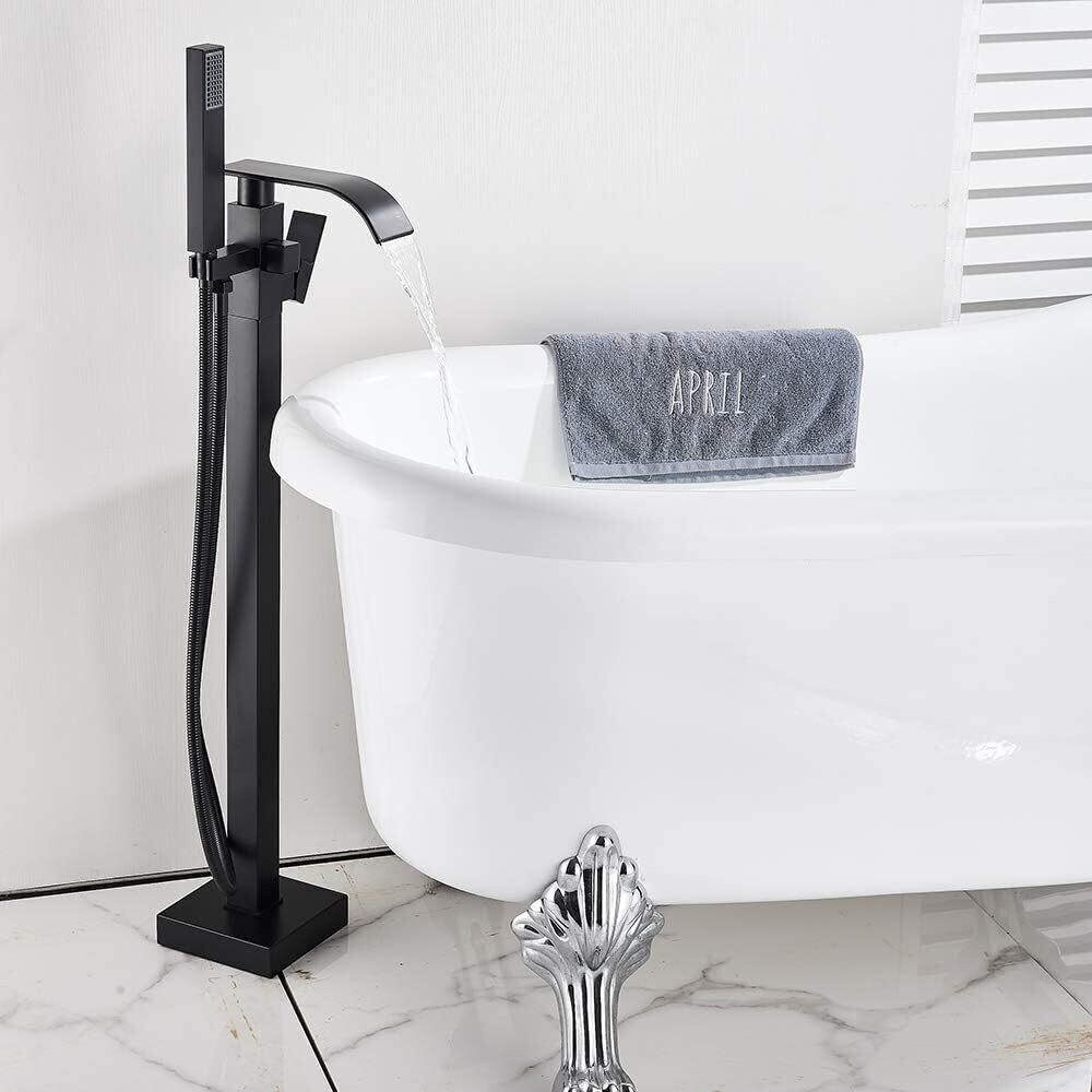 Freestanding Bath Taps Bathroom Mixer Tap Bathtub Tap Handheld Shower Head Floor Mounted Brass Black