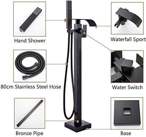 Freestanding Bath Taps Bathroom Mixer Tap Bathtub Tap Handheld Shower Head Floor Mounted Brass Black