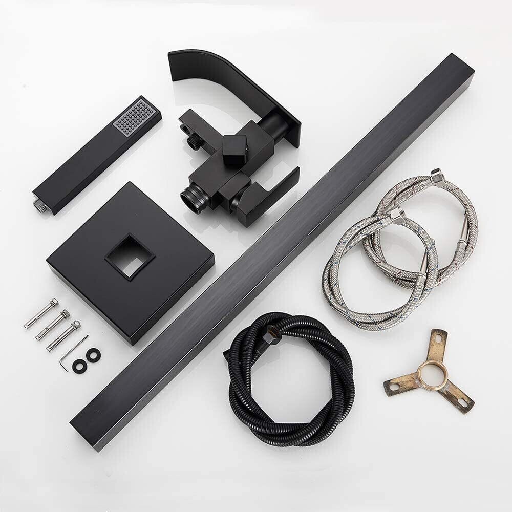 Freestanding Bath Taps Bathroom Mixer Tap Bathtub Tap Handheld Shower Head Floor Mounted Brass Black