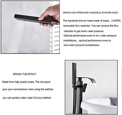 Freestanding Bath Taps Bathroom Mixer Tap Bathtub Tap Handheld Shower Head Floor Mounted Brass Black