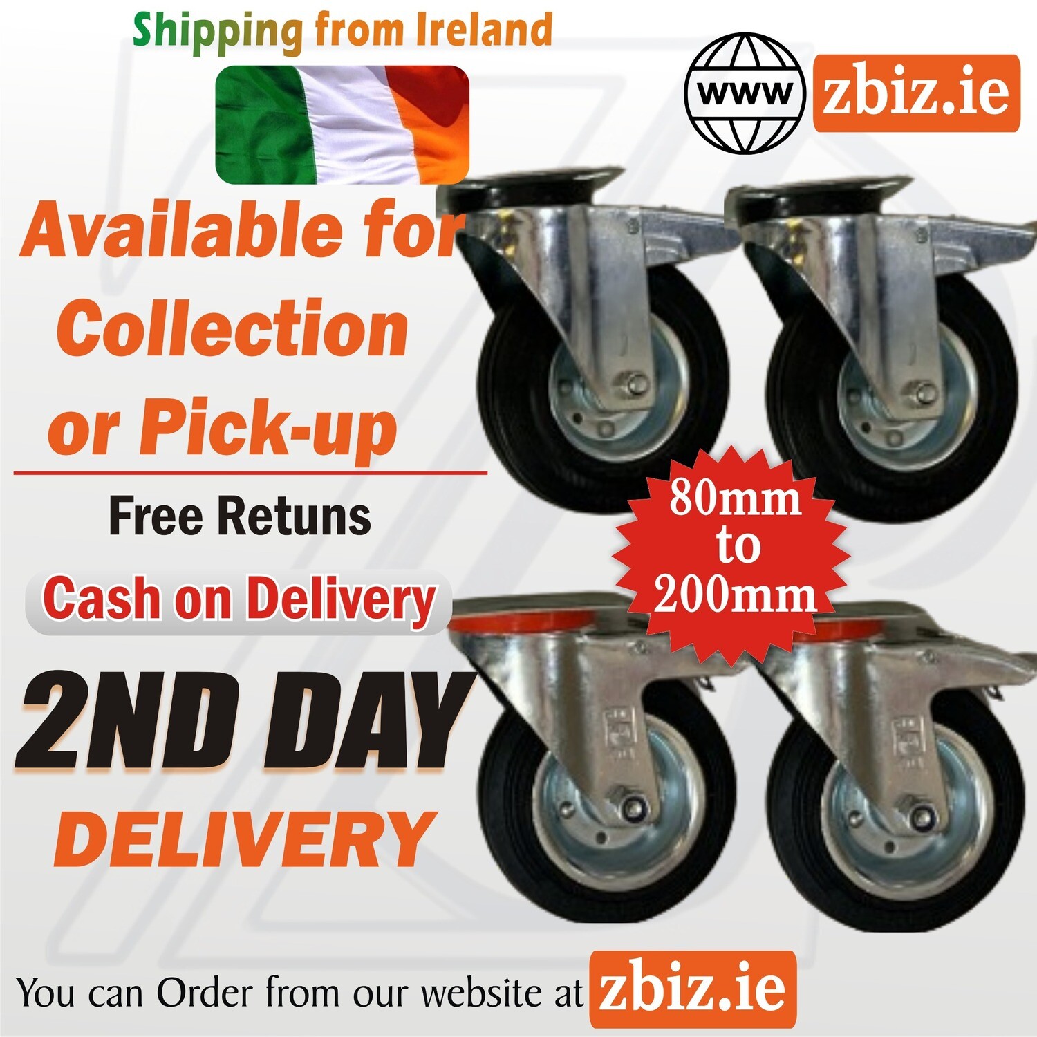 100mm Black Rubber Industrial Casters with Brakes Top mounting plate Heavy Duty Casters Wheels