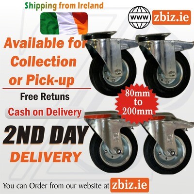 100mm Black Rubber Industrial Casters with Brakes Top mounting plate Heavy Duty Casters Wheels