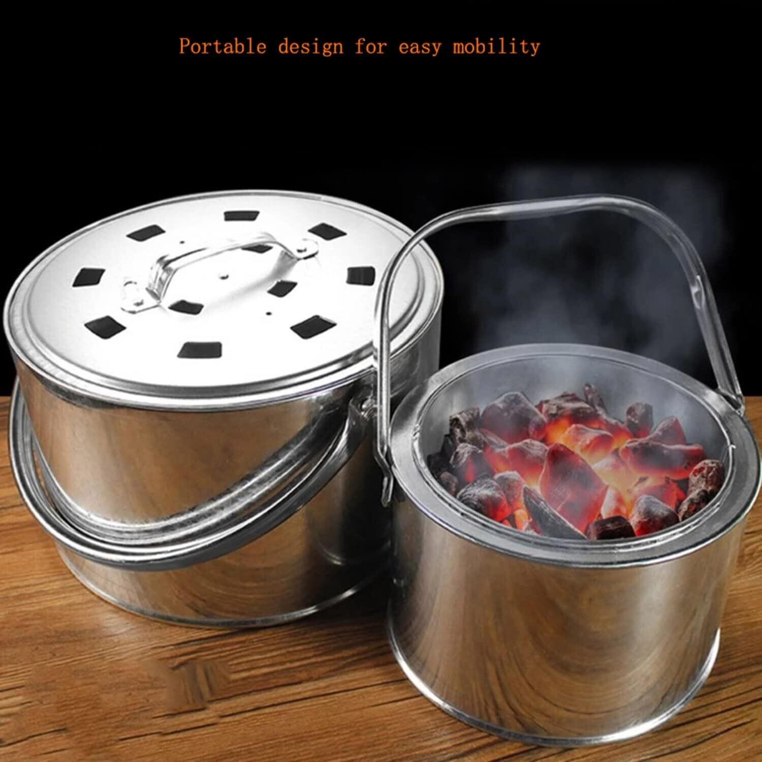 Stainless Steel Brazier Portable Smokeless Fire Pit for Patio - Wood Heater - Charcoal Heater - Indoor and Outdoor Heating