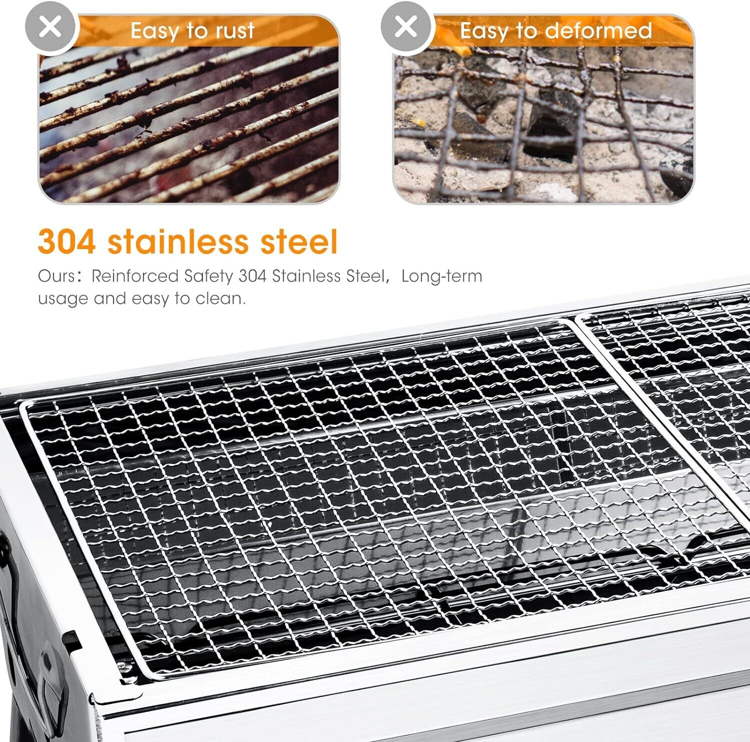 Outdoor Picnic Patio Cooking Folding Charcoal Bbq Grill Stainless Steel