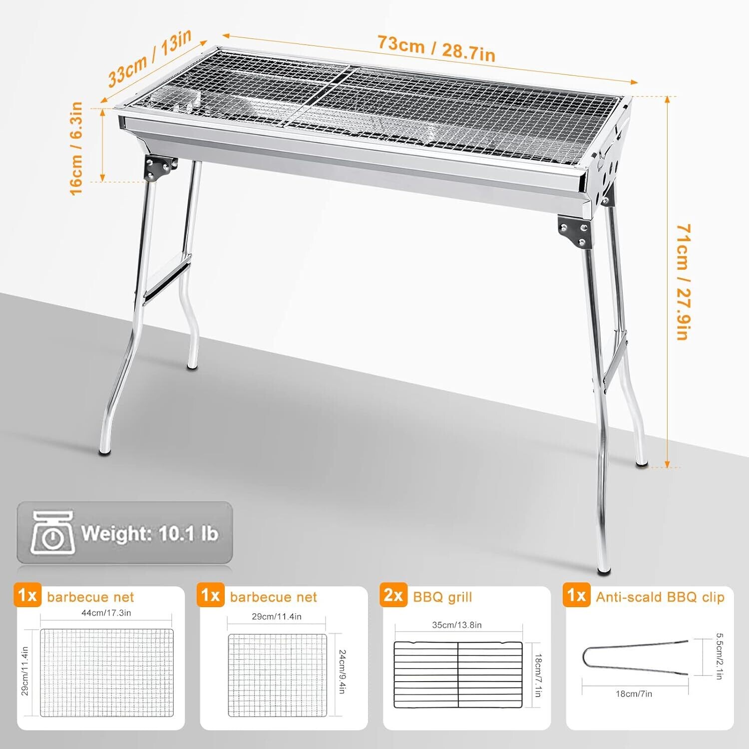 Outdoor Picnic Patio Cooking Folding Charcoal Bbq Grill Stainless Steel