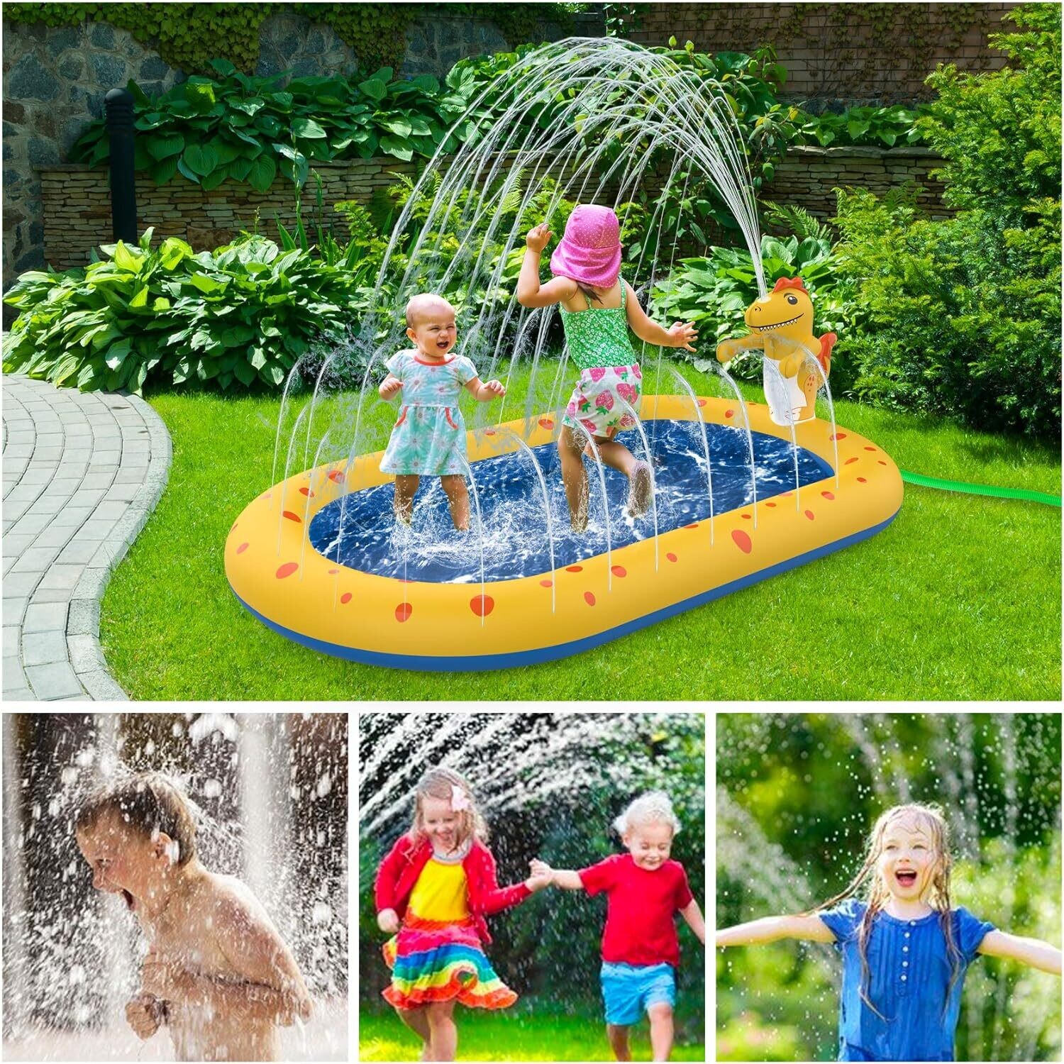 Water Toys Paddling Pool Sprinkler Wading Pool, Splash Pad Sprinkler Infant Swimming Pool for Garden Backyard Fountain Play Water Mat for 3 4 5 6 7+ Kids Boys Girls